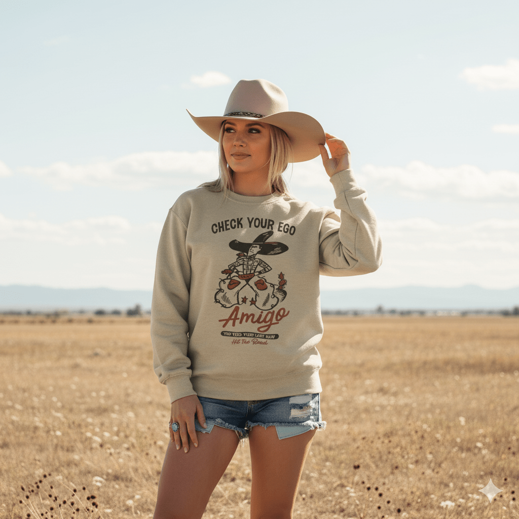Check Your Ego Amigo Cowboy Graphic SweatshirtSandS
