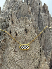Checkerboard Gold Chain Necklace