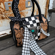 Concho Tooled Leather Checkerboard Handbag