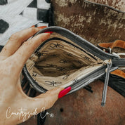 Checkered Bolt Fringe Crossbody Bag