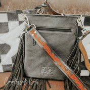Checkered Bolt Fringe Crossbody Bag