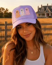 Checkered Boo & Bloom Trucker Hat