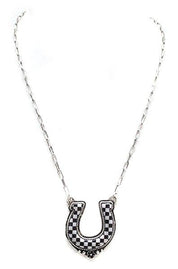 Checkered Charm Horseshoe Chain Necklace