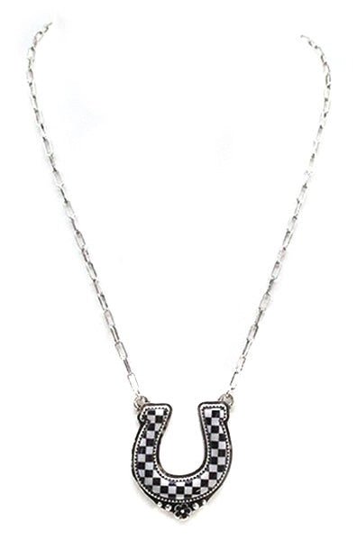 Checkered Charm Horseshoe Chain Necklace