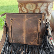 Checkered Cherry Cowhide Fringe Crossbody Bag
