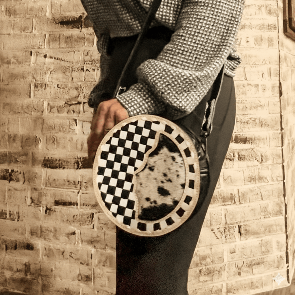 Checkered Cowhide Canteen Purse