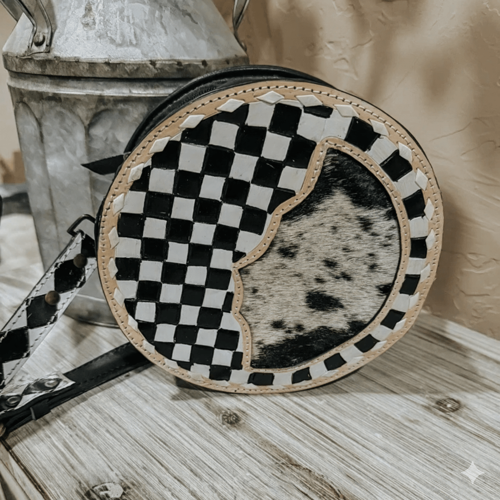 Checkered Cowhide Canteen Purse