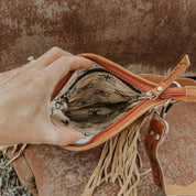 Checkered Cowhide Fringe Crossbody Bag