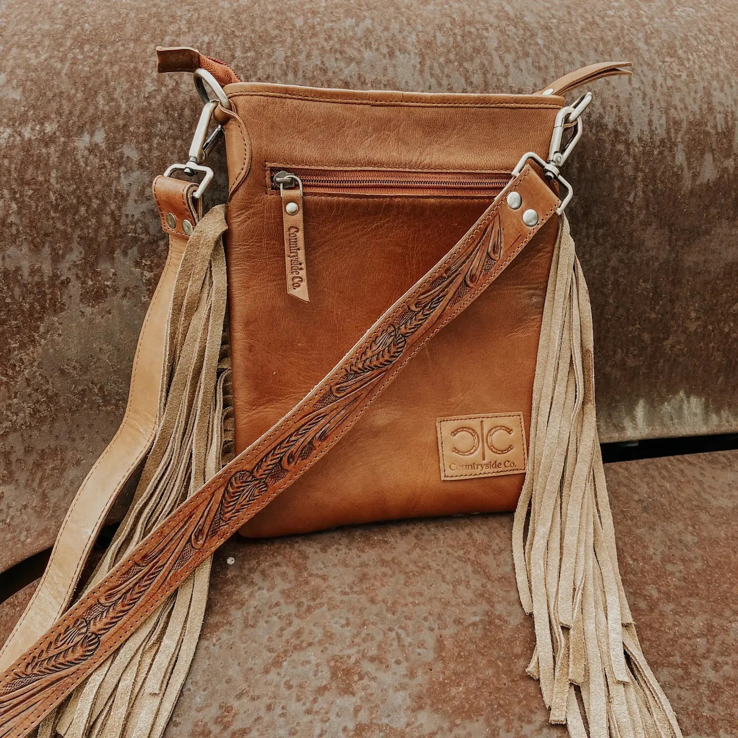 Checkered Cowhide Fringe Crossbody Bag