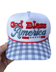 Checkered God Bless America Embroidered Trucker Hat