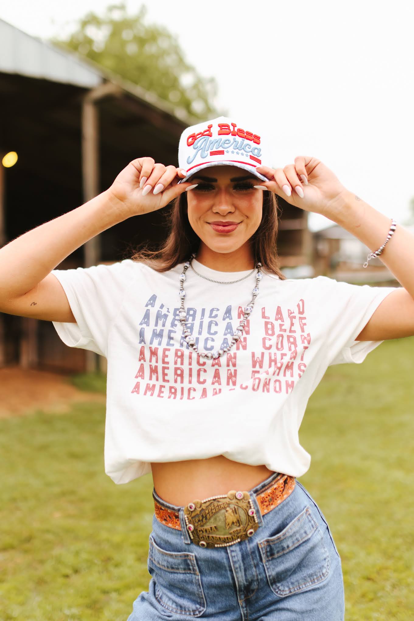 Checkered God Bless America Embroidered Trucker Hat