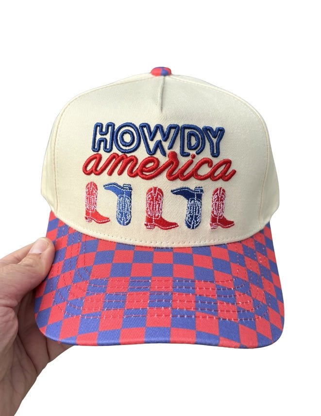 Checkered Howdy America Embroidered Trucker Hat