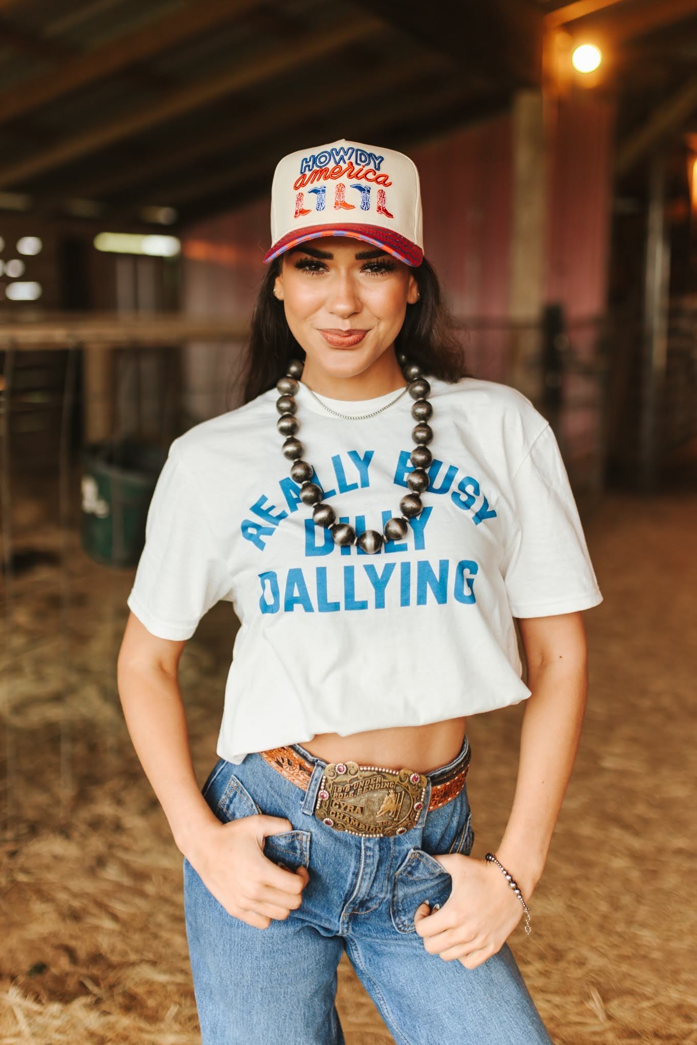 Checkered Howdy America Embroidered Trucker Hat
