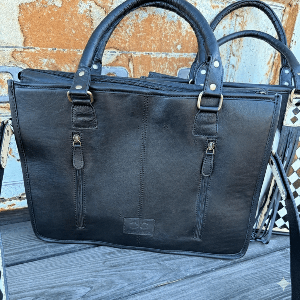Checkered Leather Cowhide Tote Bag