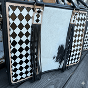 Checkered Leather Cowhide Tote Bag