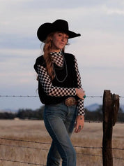 Checkered Long Sleeve Mesh Top - PREORDERS