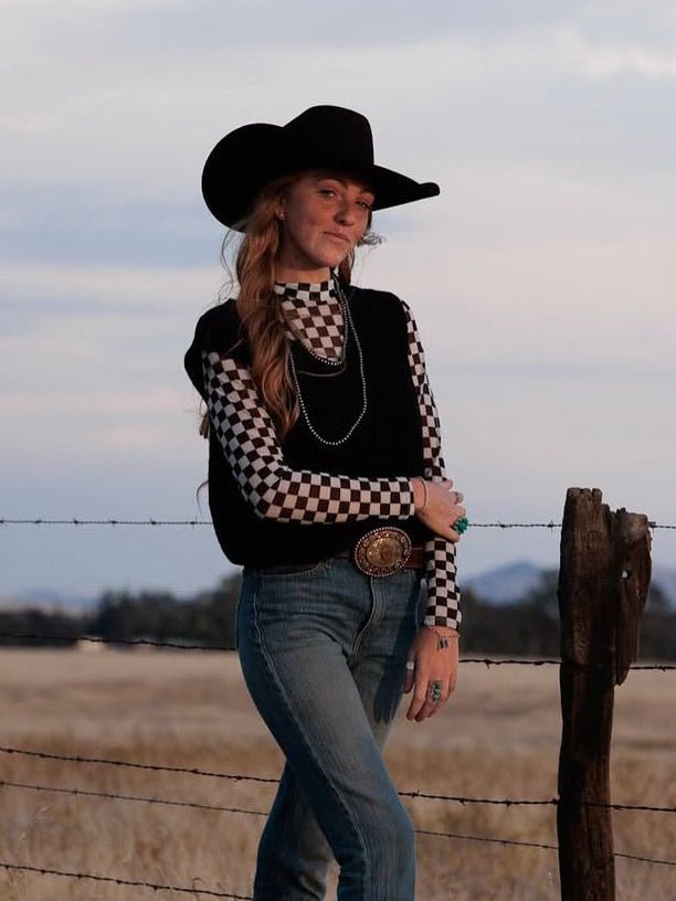 Checkered Long Sleeve Mesh Top - PREORDERS