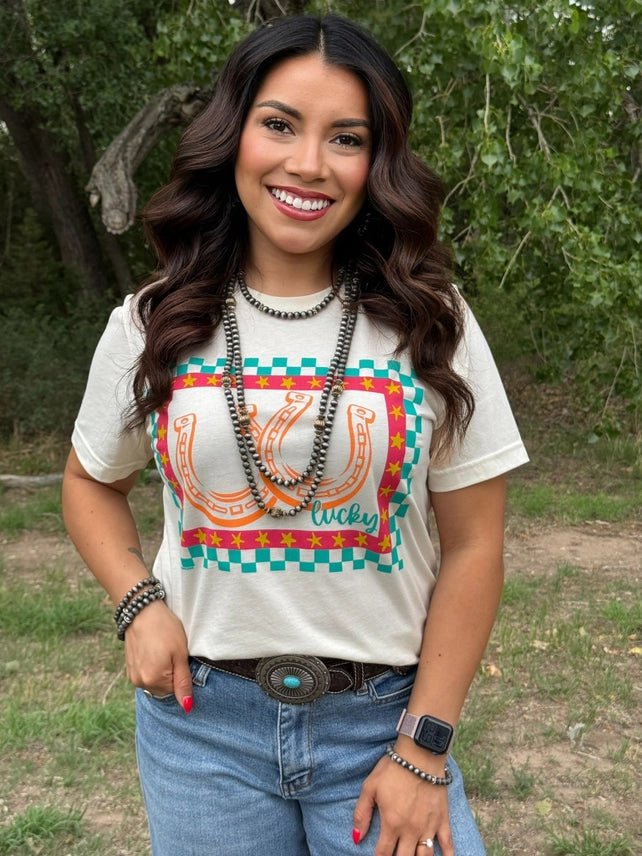 Checkered Lucky Horseshoes Graphic TeeS
