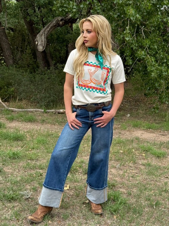 Checkered Lucky Horseshoes Graphic TeeS