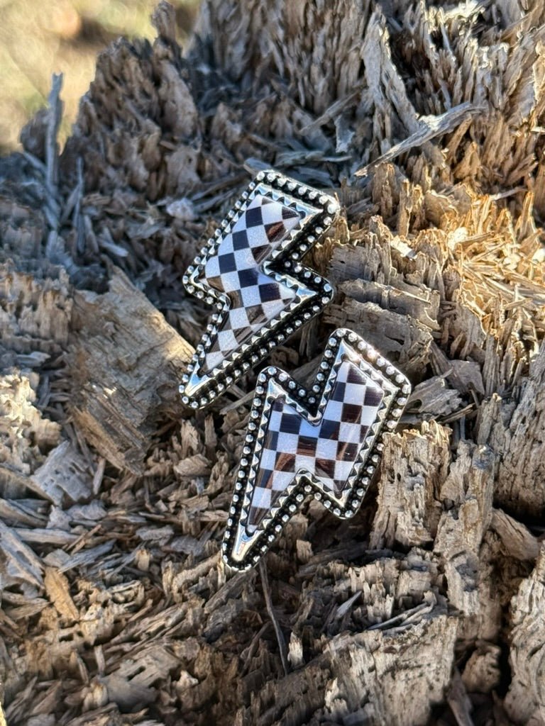Checkered Thunder Bolt Stud Earrings