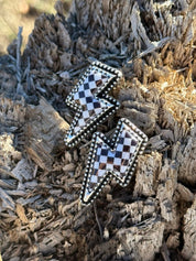 Checkered Thunder Bolt Stud Earrings