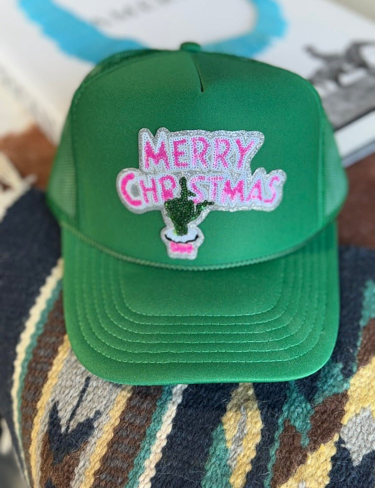 Christmas Grinch Hand Sequin Patch Trucker HatGreen