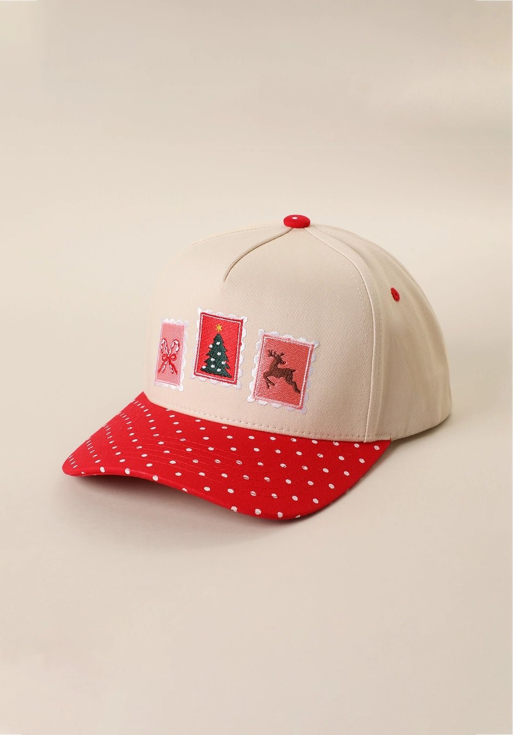 Christmas Stamp Embroidered Polka Dot Trucker Hat