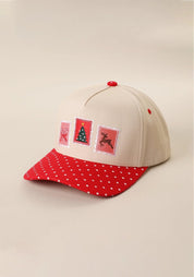 Christmas Stamp Embroidered Polka Dot Trucker Hat
