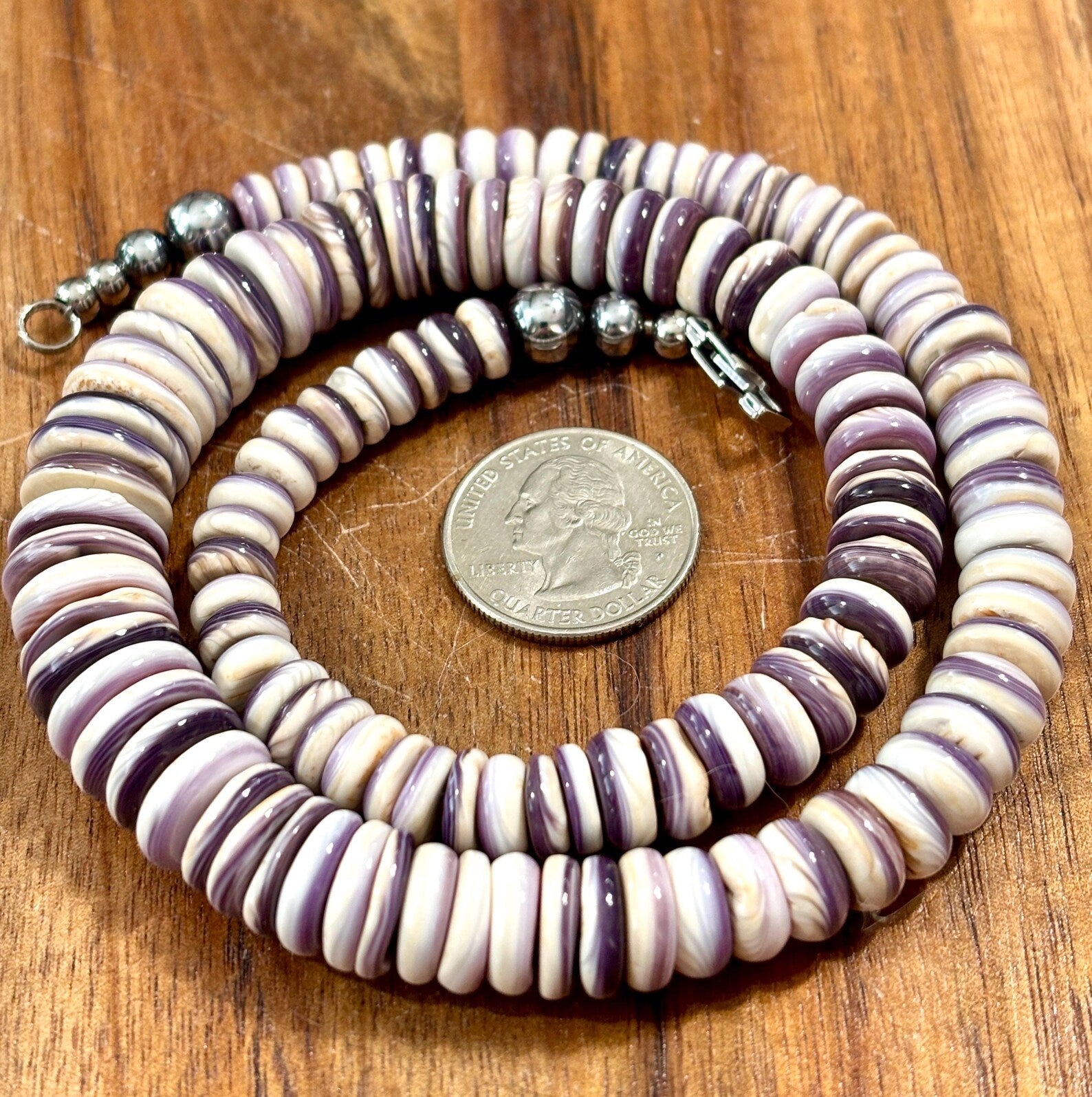 Chunky Purple Wampum Graduated Bead Necklace
