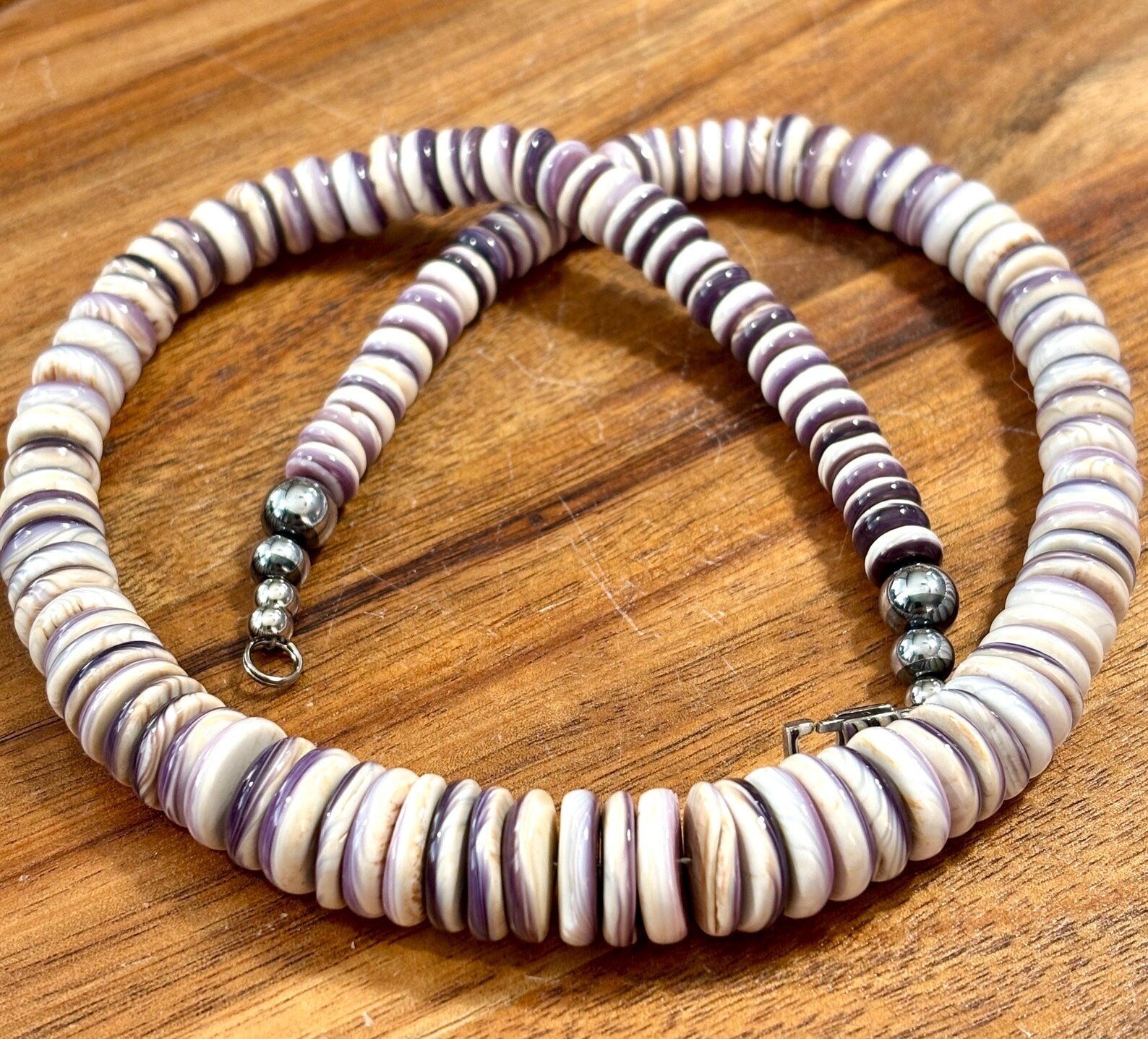Chunky Purple Wampum Graduated Bead Necklace