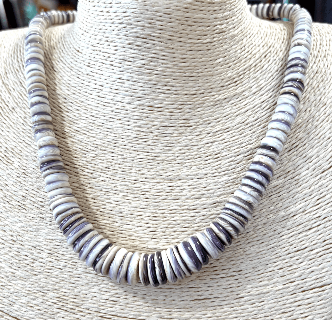 Chunky Purple Wampum Graduated Bead Necklace