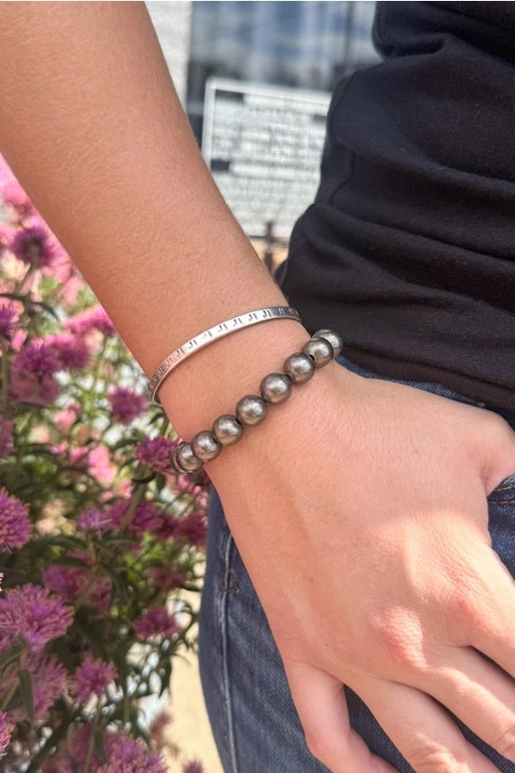 Chunky Silver Pearl Stretch Bracelet