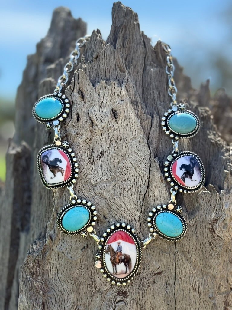 Chunky Turquoise Cowboy Portrait Necklace