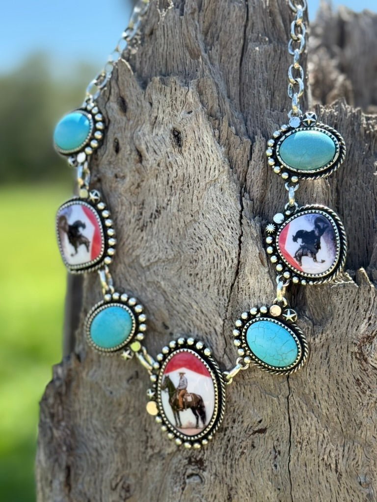 Chunky Turquoise Cowboy Portrait Necklace