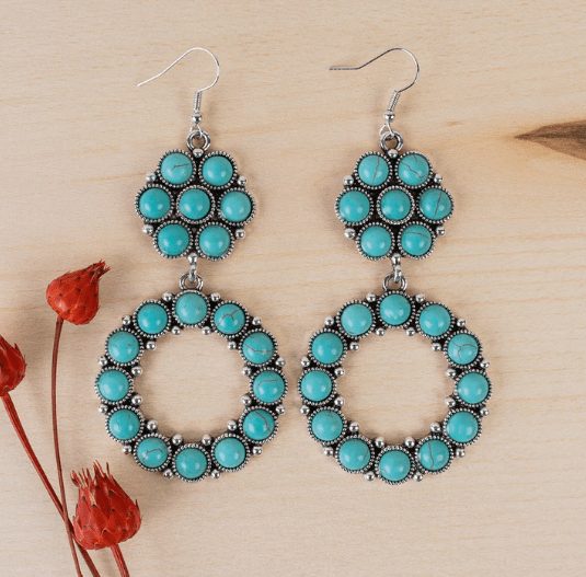 Cluster Turquoise Circle Drop Earrings