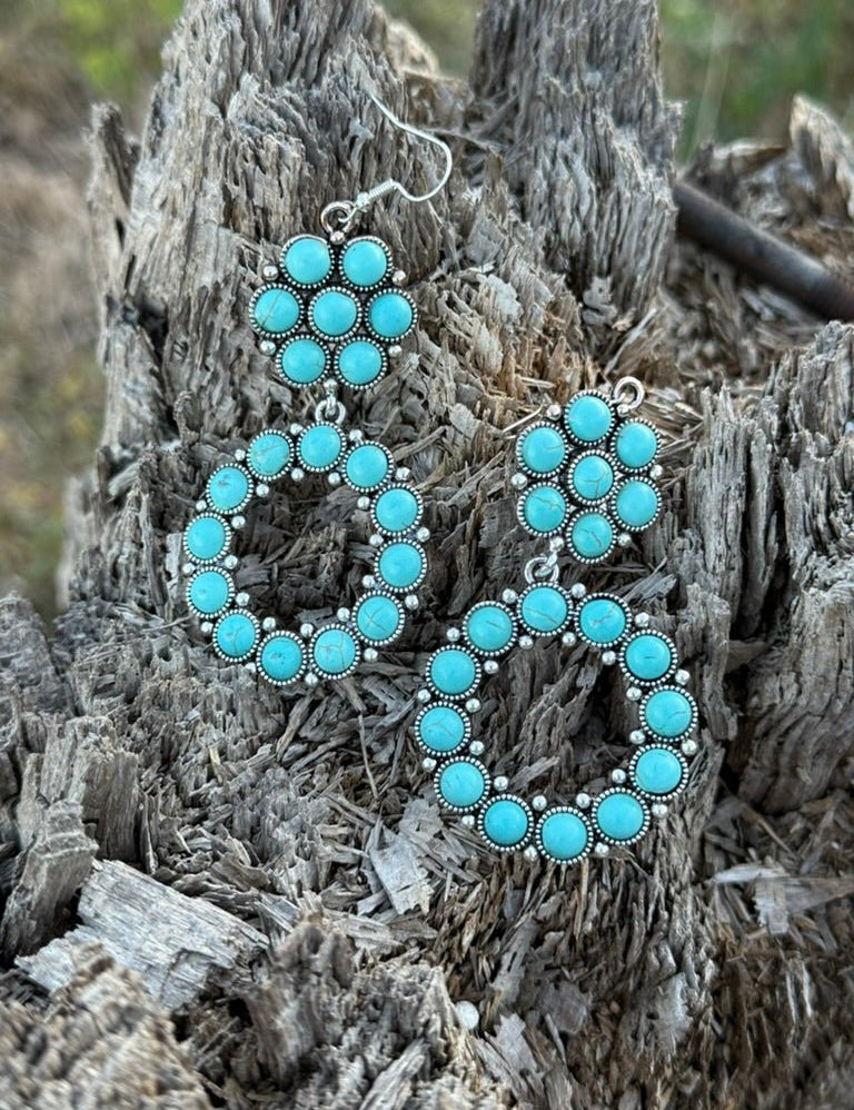 Cluster Turquoise Circle Drop Earrings