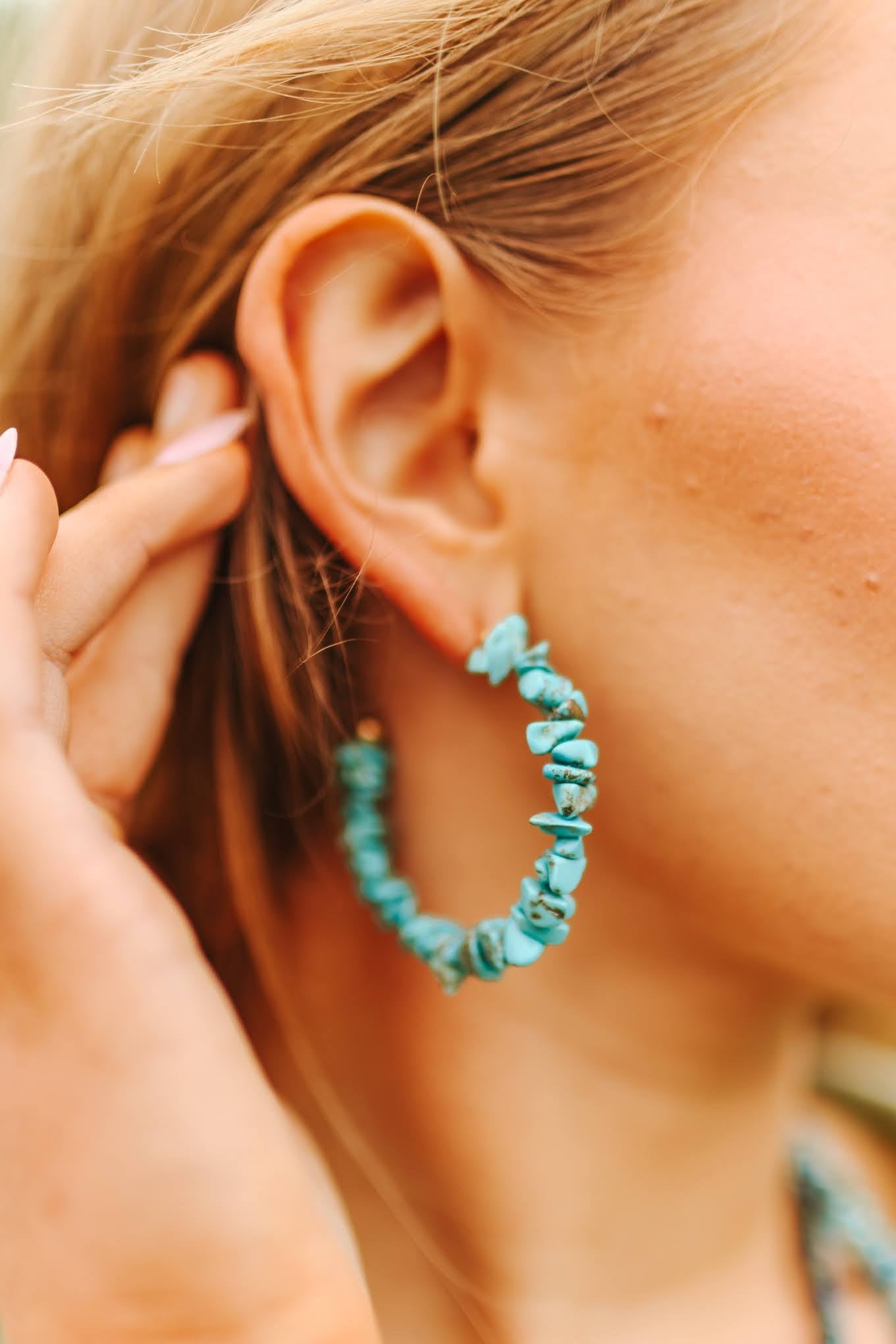 Coastal Reef Turquoise Chips Hoop Earrings
