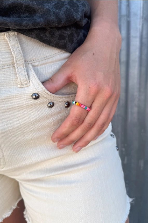 Color Pop Seed Bead Stretch Ring
