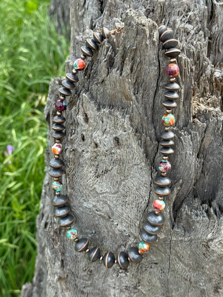 Compressed Turquoise Copper Bead Necklace