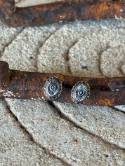 Concho Faux Silver Stud Earrings