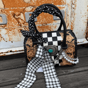 Concho Tooled Leather Checkerboard Handbag