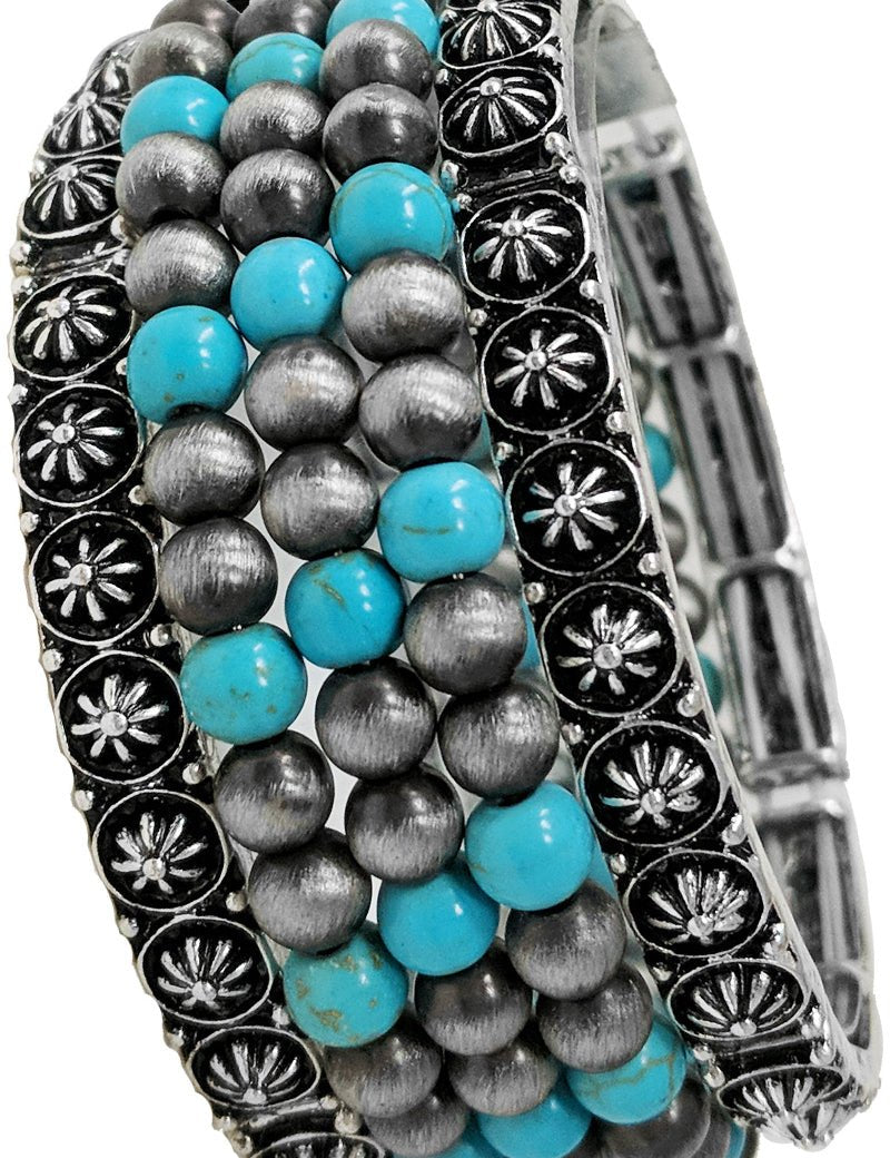 Concho Turquoise Beaded Bracelet StackMultiOS