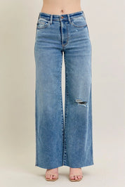 High-Rise Raw Hem Wide Leg Jeans