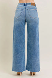High-Rise Raw Hem Wide Leg Jeans