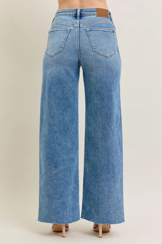 High-Rise Raw Hem Wide Leg Jeans