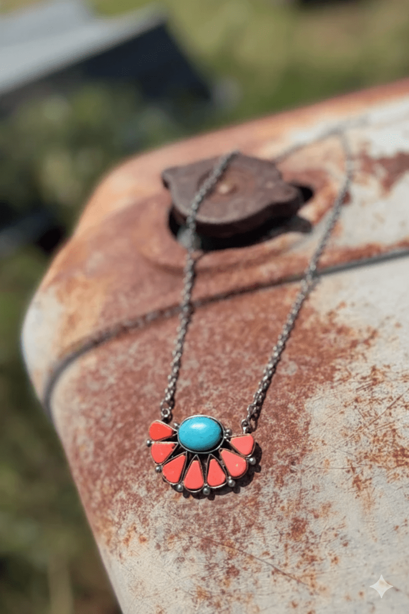 Coral Bloom Turquoise Necklace