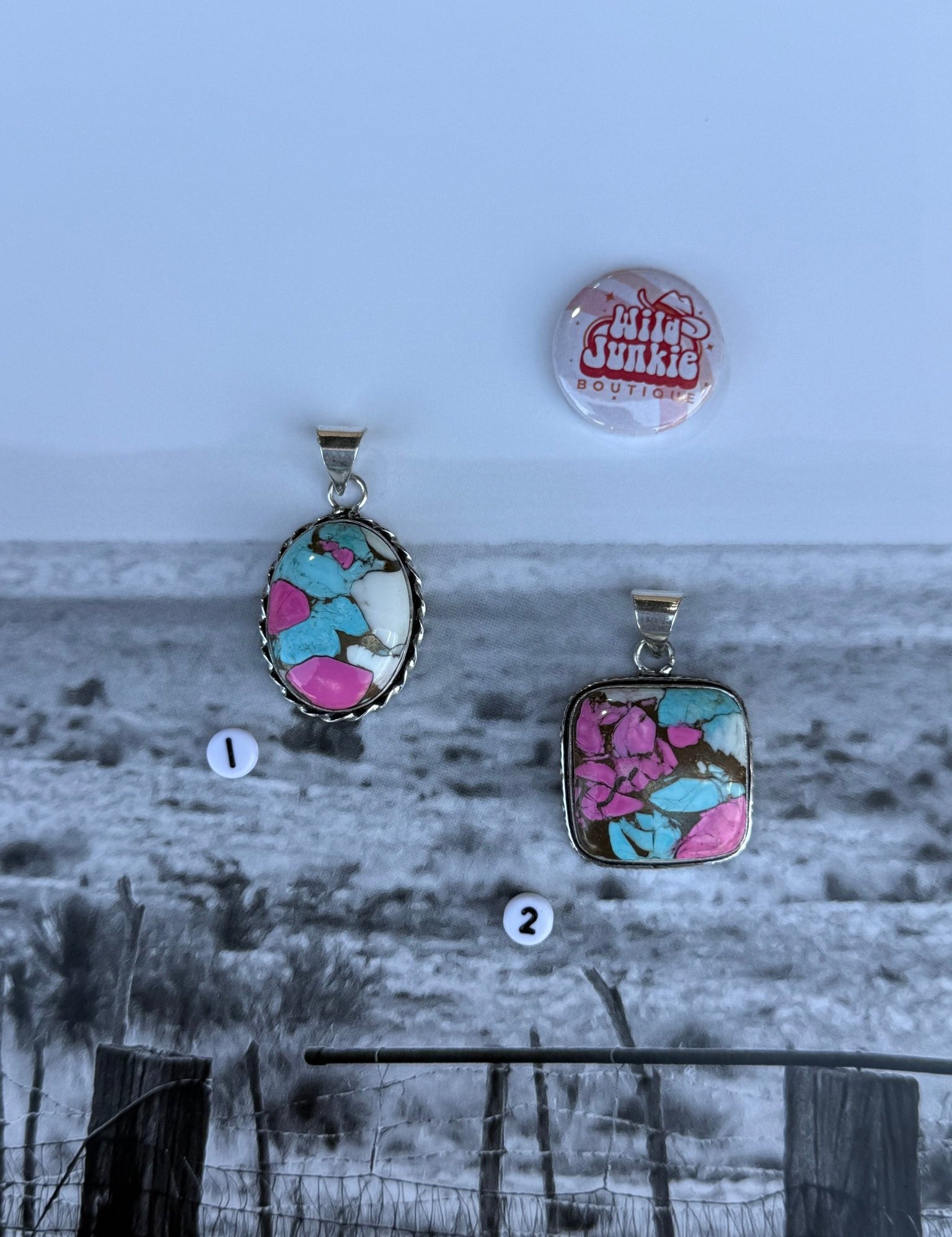 Cotton Candy Dahlia Turquoise Pendant1
