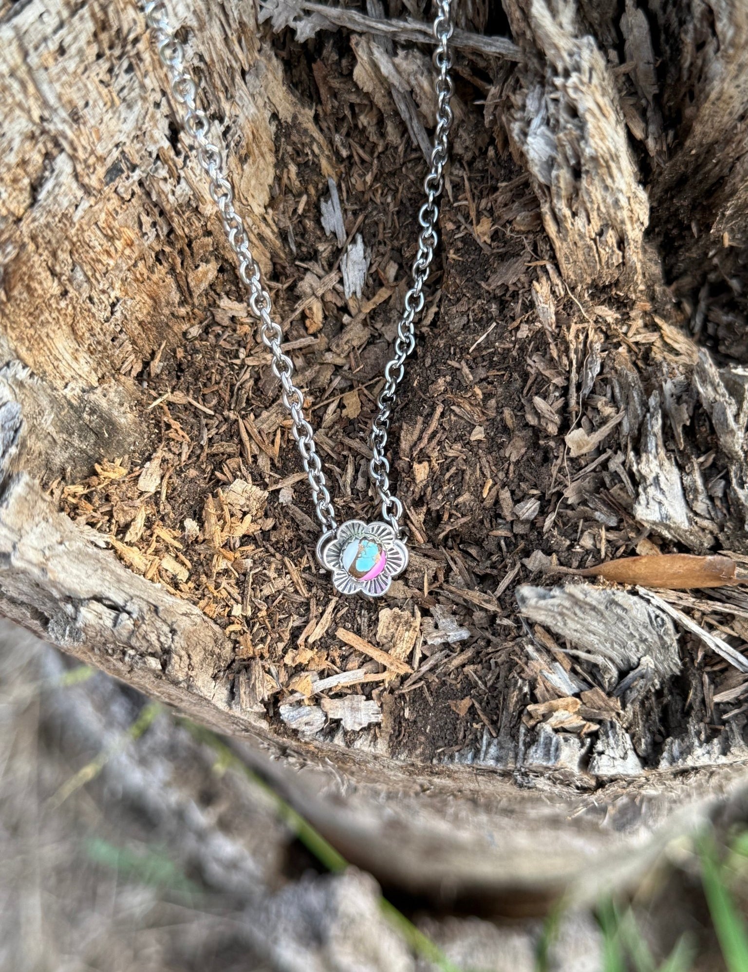 Cotton Candy Turquoise Flower Necklace