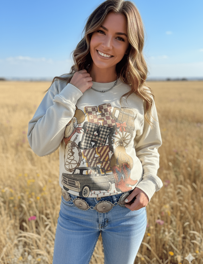 Country Christmas Santa Graphic SweatshirtSandS