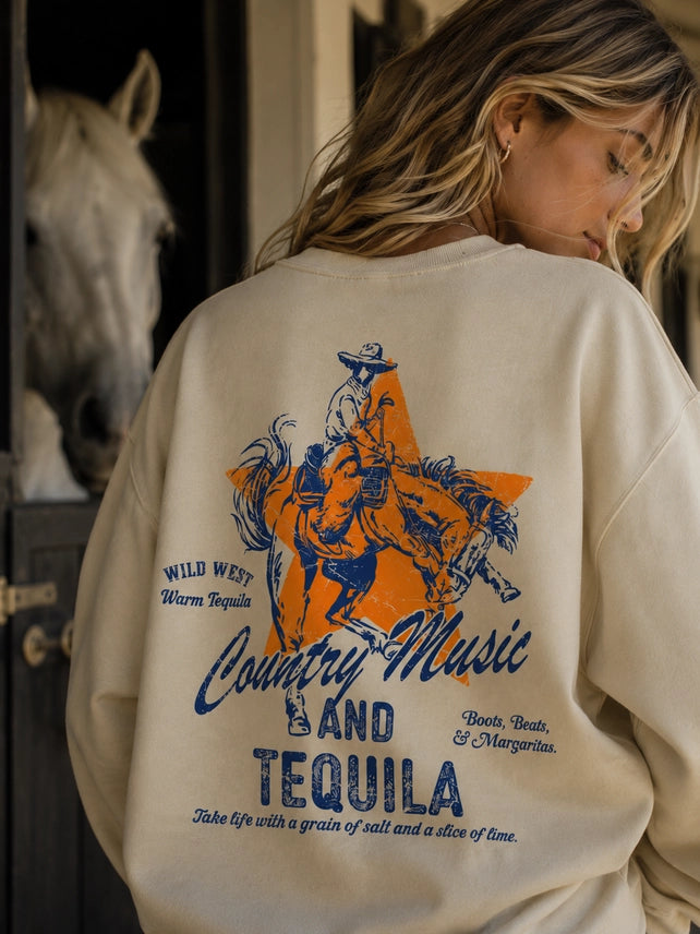 Country Music and Tequila Graphic SweatshirtSand